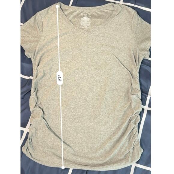 Time and Tru Women’s Size Medium Maternity Gray Rouched Short Sleeve Top - Picture 6 of 6